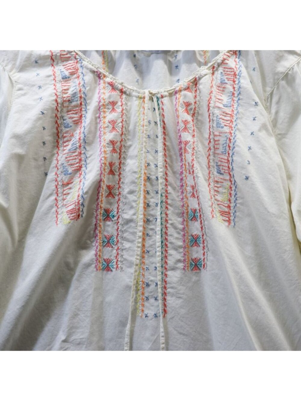 Tsumori Chisato Off White Embroidered Peasant Blouse Top M 3/4 Sleeve Cotton - Picture 8 of 16